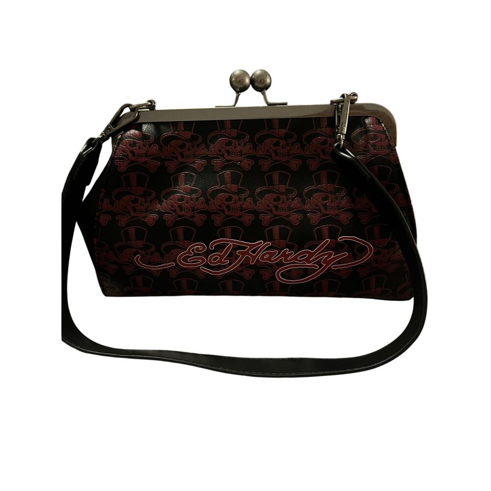 Vintage Ed Hardy Y2K Tiger Kiss-Lock Frame Bag | Tattoo Flash Rhineston - Picture 2 of 6